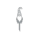 A laser-cut steel garden stake featuring a gnome with a long, striped hat. The gnome has a full beard and round nose, with detailed cut-out patterns. The silhouette is sleek and painted black, perfect for outdoor spaces.